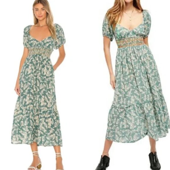 FREE PEOPLE Dresses & Skirts - FREE PEOPLE ELLIE SEAFOAM SMOCK WAIST DRESS
